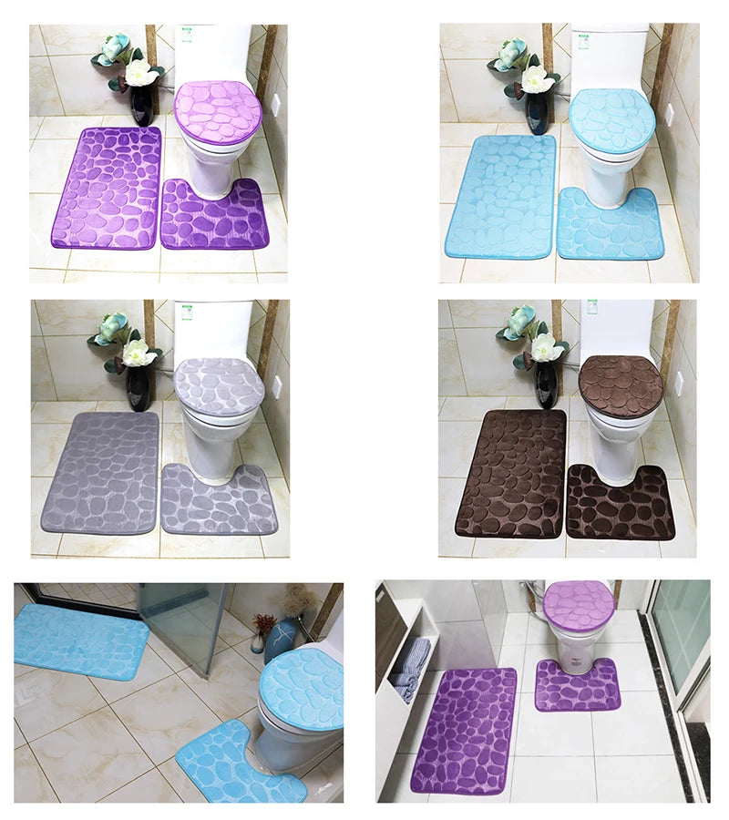 Bathroom mats sets of 2 or 3 pcs(1 Toilet cover, bottom toilet mat or 1 bathroom mat)