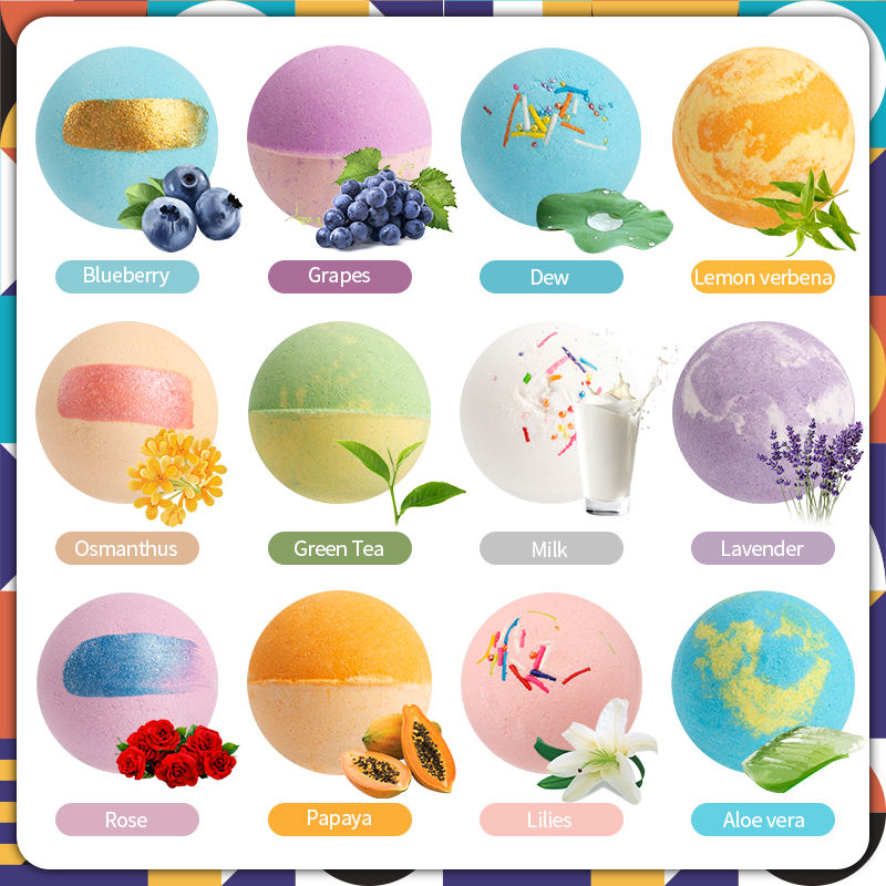 Detailed view of bath bombs showcasing various textures and colors