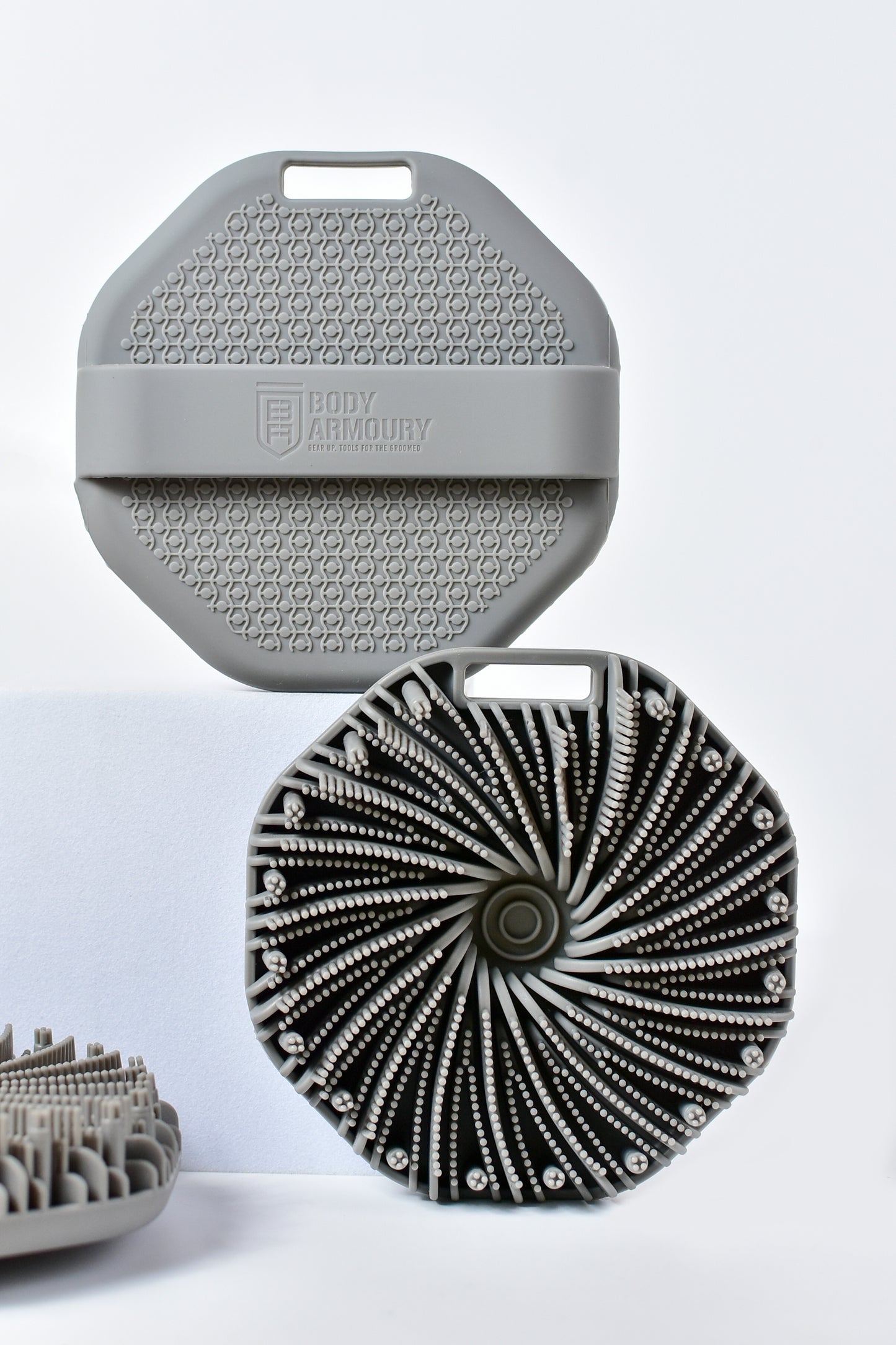 Body Armoury Grey Body Scrubber — Gear Up. Scrub Strong.