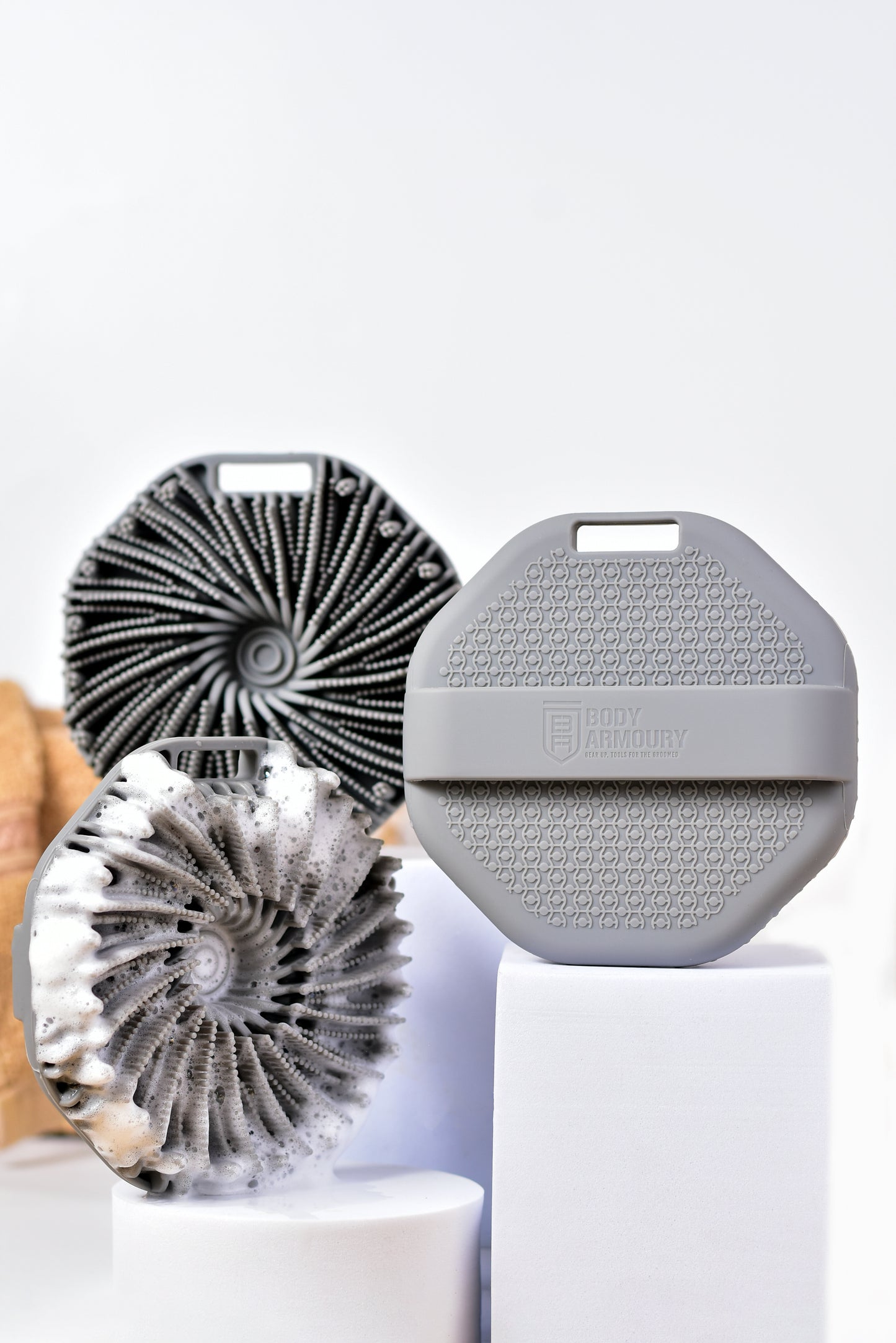 Body Armoury Grey Body Scrubber — Gear Up. Scrub Strong.