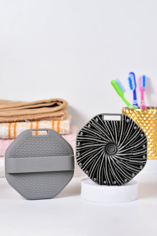 Body Armoury Grey Body Scrubber — Gear Up. Scrub Strong.