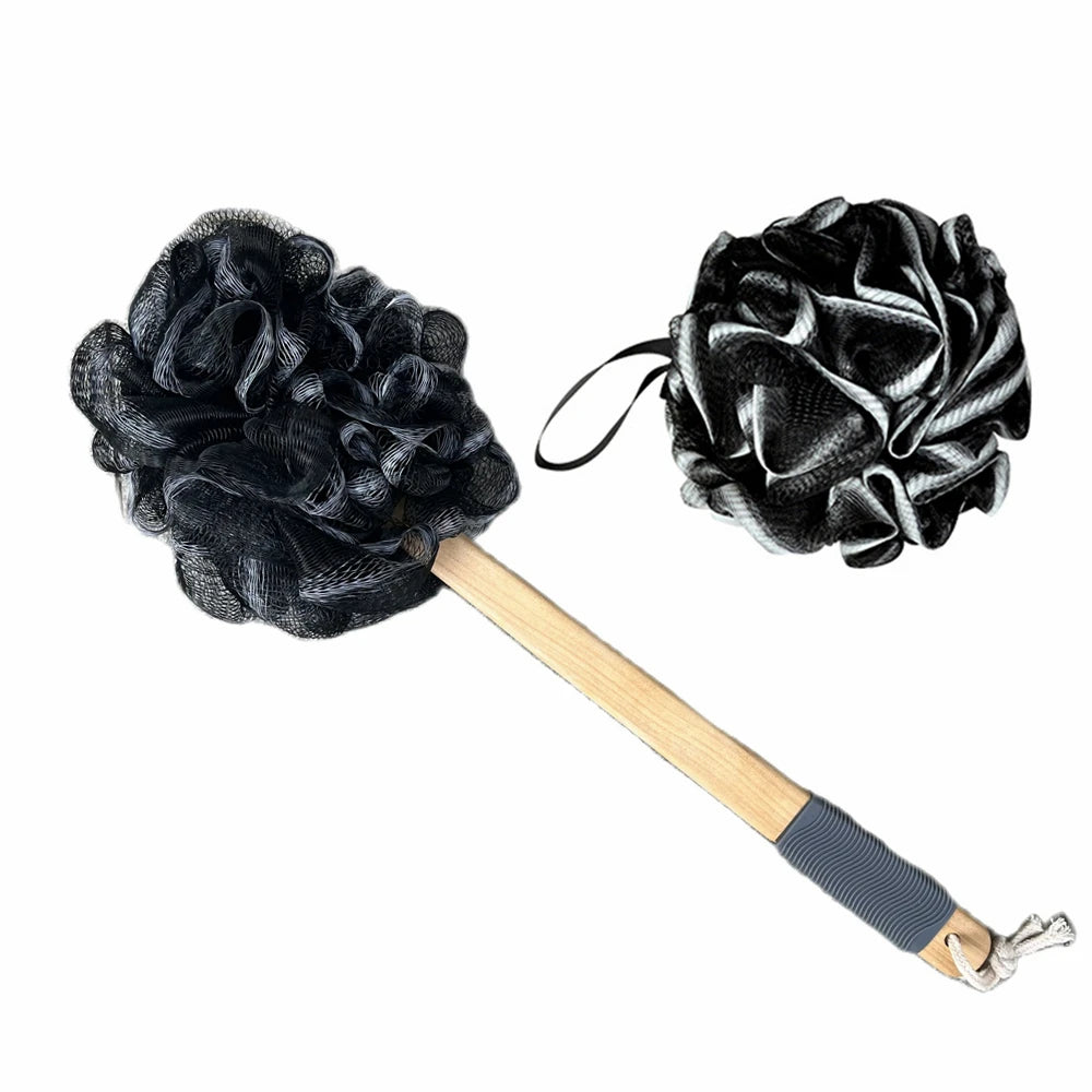 Black Bamboo Bathing Loofah with handle