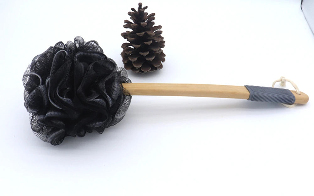 Black Bamboo Bathing Loofah with handle