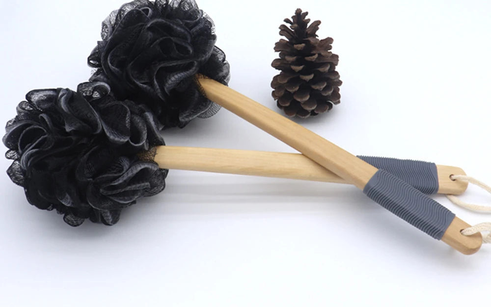 Black Bamboo Bathing Loofah with handle