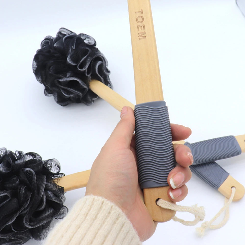 Black Bamboo Bathing Loofah with handle