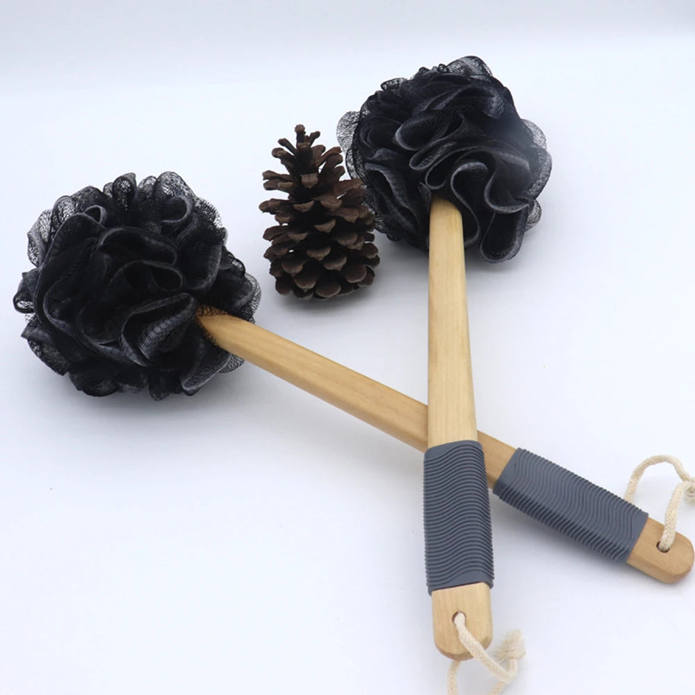 Black Bamboo Bathing Loofah with handle
